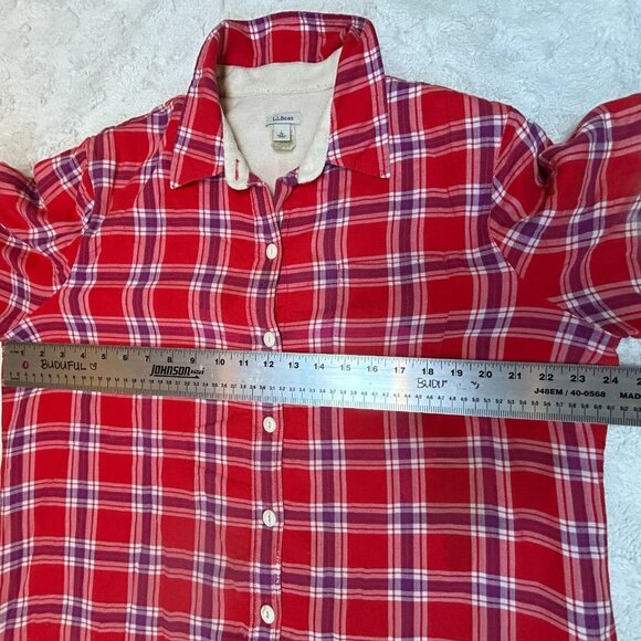L.L. Bean Womens Button Fleece-Lined Flannel Shirt Jacket Large Red Plaid Casual - Picture 5 of 9